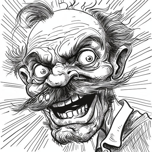 Comical caricatures with exaggerated features in the style of Andy Marlette Coloring book page