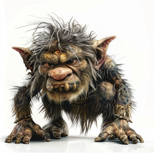 Realistic troll clipart on flat white background, high contrast