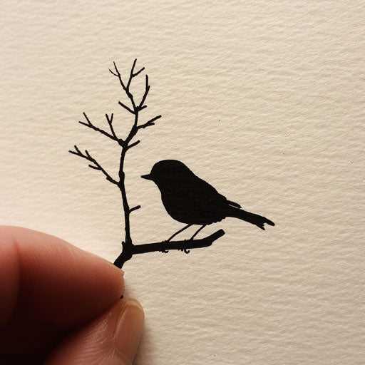 Miniature bird silhouette, in the style of Humberto Ramos