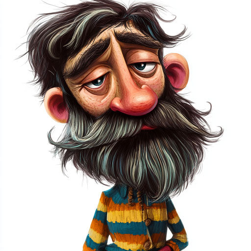 Humorous caricature of a beard with human characteristics