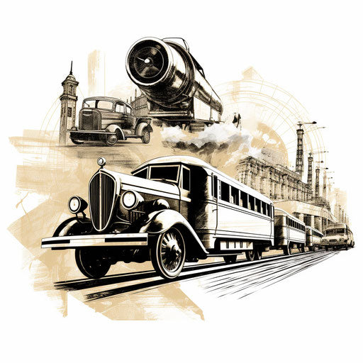 Transportation illustration in the style of Chiaroscuro Art, on white background