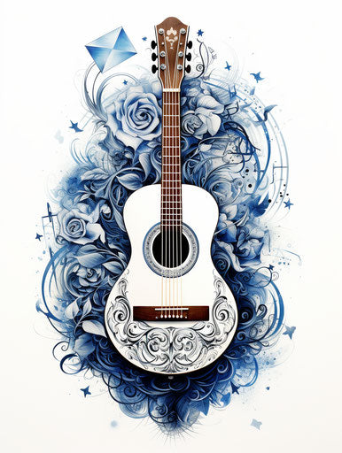 Silver and navy cosmic art acoustic guitar