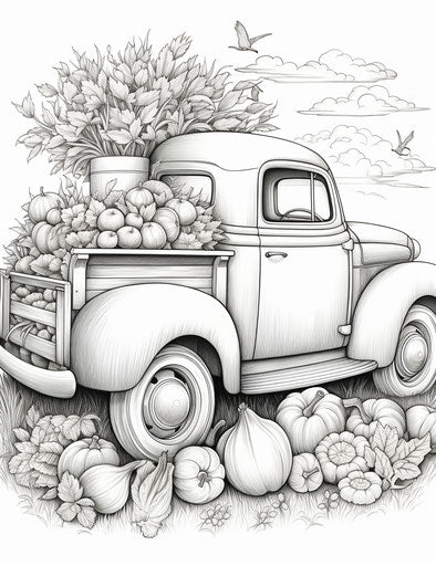 Truck with pumpkins, emotive fields of color style