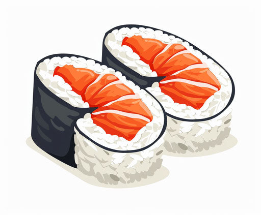 Sushi icon, vector illustration, simple design, simple details, red and orange salmon sashimi