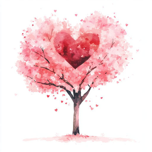 Pink heart-shaped tree, Valentine's Day theme