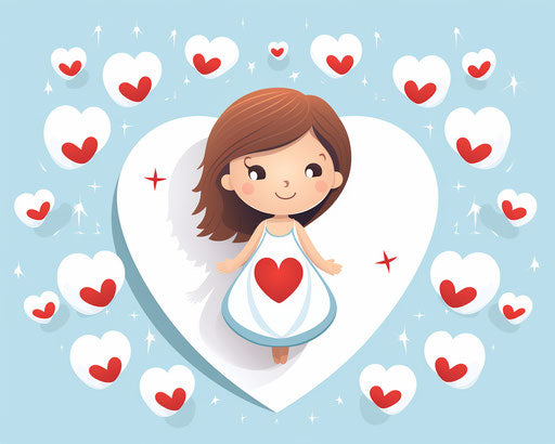 Angel with hearts and wings on white background