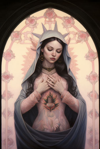 Drawing on the Guadalupe, light pink and dark amber