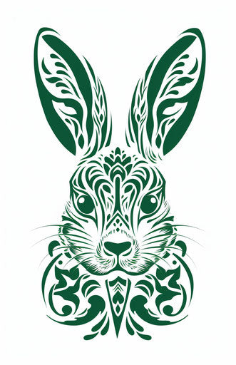 Bunny cartoon drawing with floral lines, Maori art style
