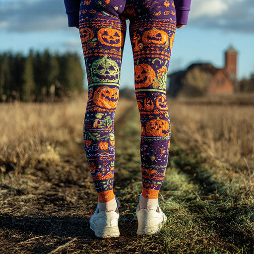 Person outdoors wearing festive Halloween leggings