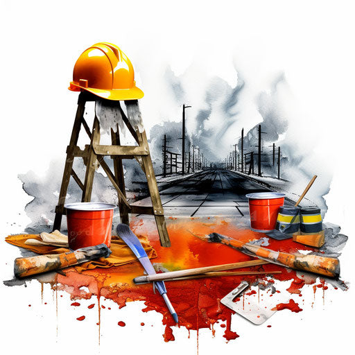 Under construction clipart in the style of Oil painting, on a white background