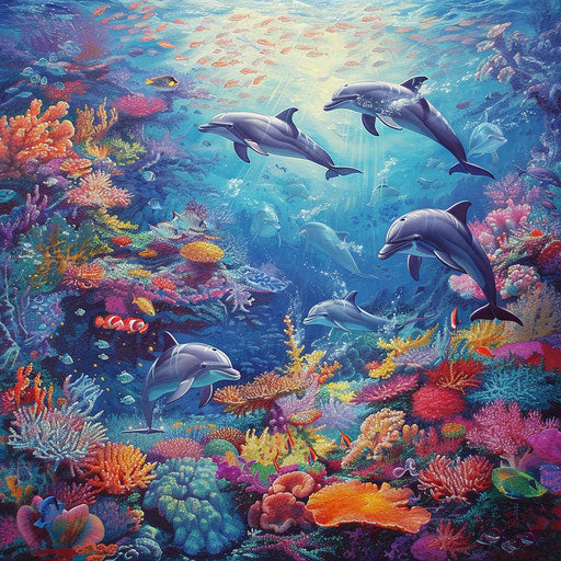 Playful dolphins in underwater celebration