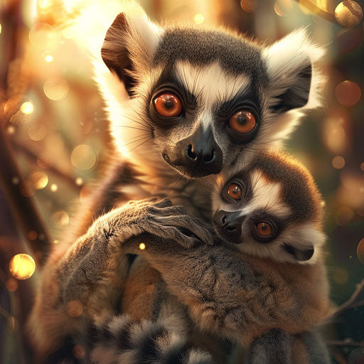 Lemur with its young, tender and warm, in the style of Ashraful Arefin