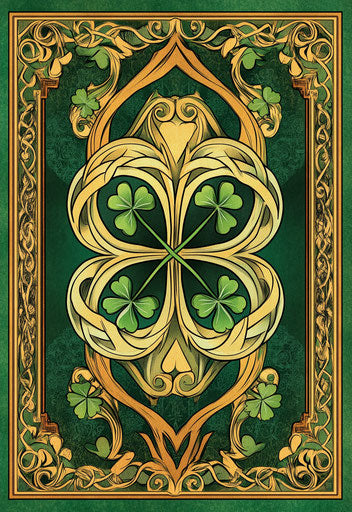 Celtic shamrocks on green and gold background
