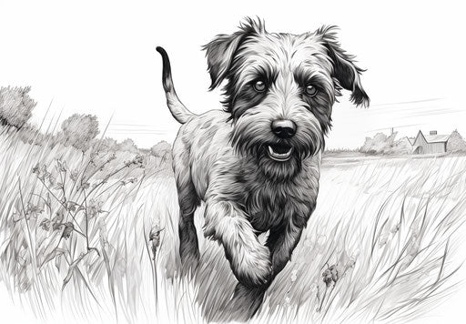 Dog running through grass coloring page