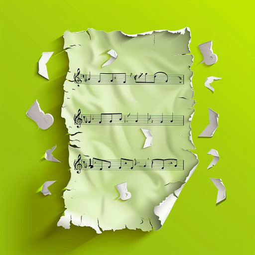 Illustration of notes on bright and detailed chartreuse background