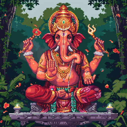 Ganpati clipart on digital canvas, pixel art and retro video game