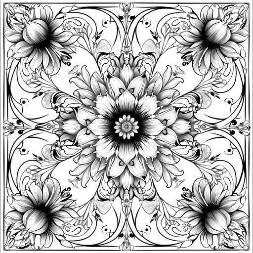 Floral mandala patterns in the style of Mindy Sommers Coloring book page