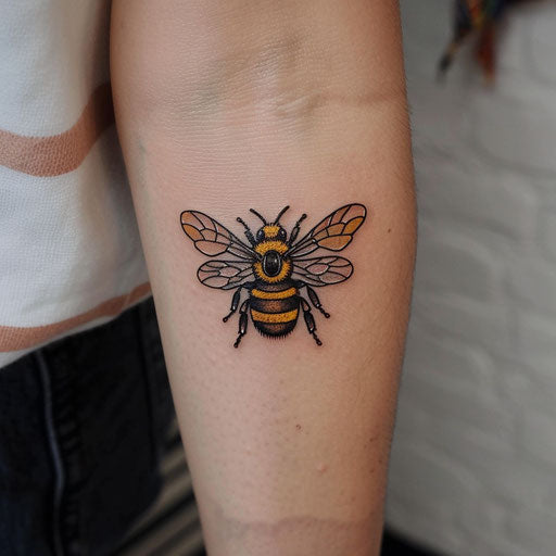 Tiny bee tattoo symbolizing hard work