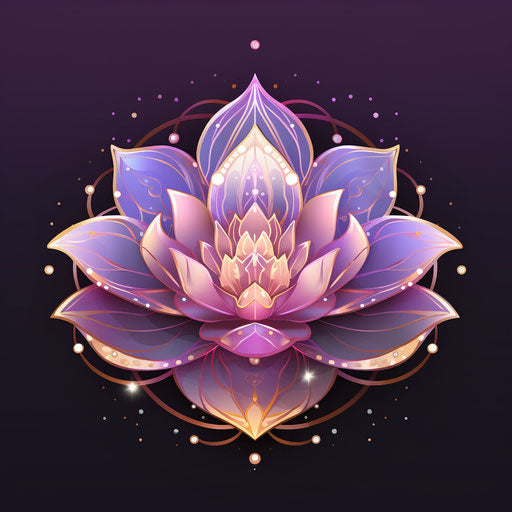 Purple lotus flower with dots, line drawing style, light pink and bronze, organic shapes