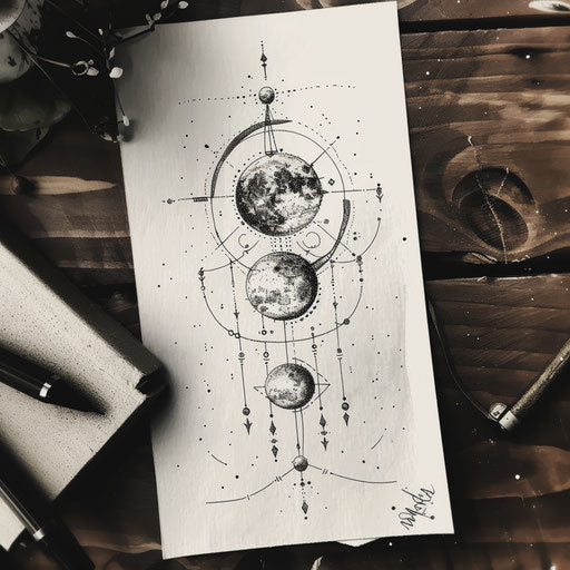 Enigmatic lunar phase cycle in a serene night sky