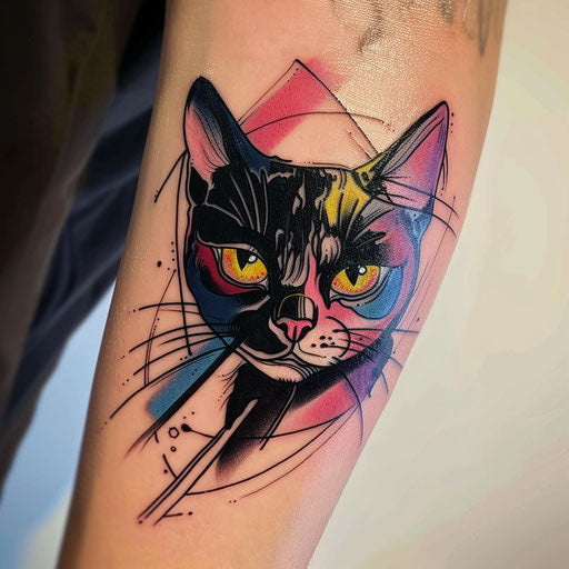 Pop art black cat tattoo