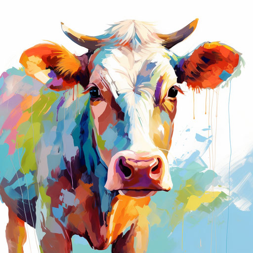 Cow illustration in the style of Impressionistic Art