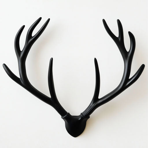 Black deer antlers on stark white background