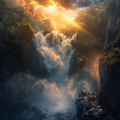 Tegenungan Waterfall with dramatic lighting and intense flow