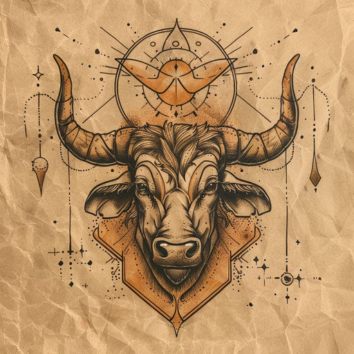 Flat tattoo sketch of a bull for Taurus, elegant design