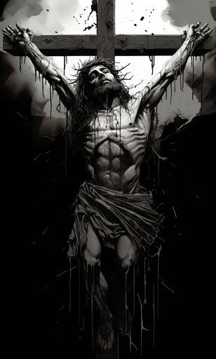 Jesus on the cross in playful line drawing, gothcore