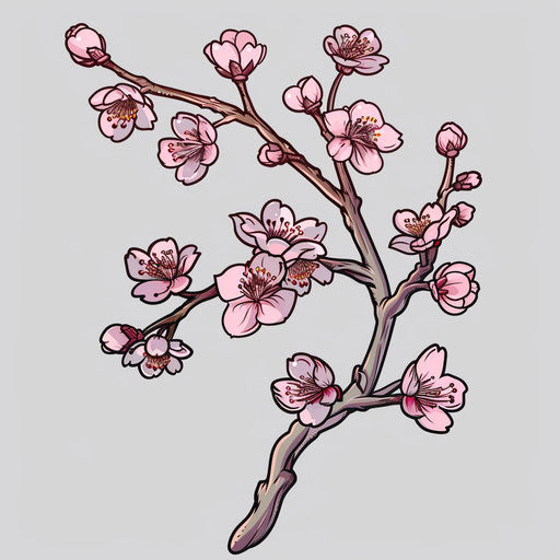 Flat tattoo sketch clipart style of a delicate cherry blossom branch