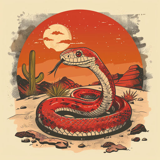 Exotic flat tattoo sketch of a red snake in a desert setting