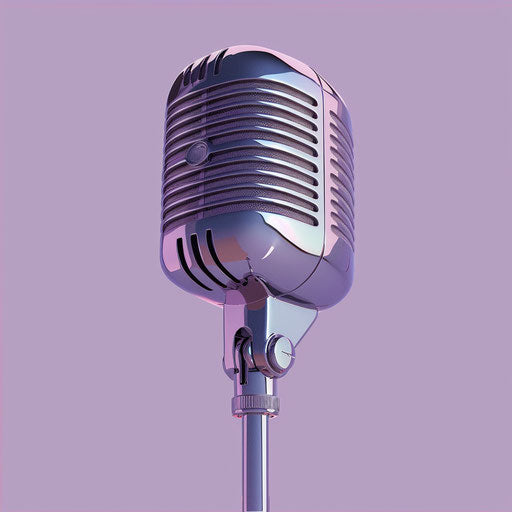 Realistic microphone on flat lavender background
