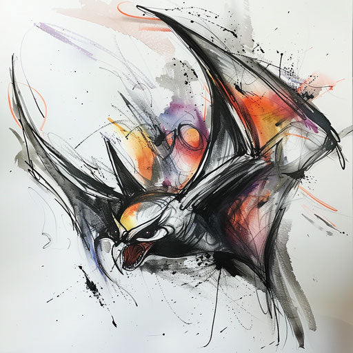 Impressionistic tattoo sketch of a Batok design with loose, expressive paintwork