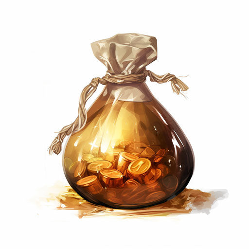 Money bag clipart in the style of oil painting, on a white background
