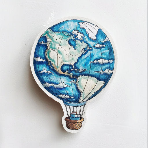Whimsical globe tattoo sketch as hot air balloon