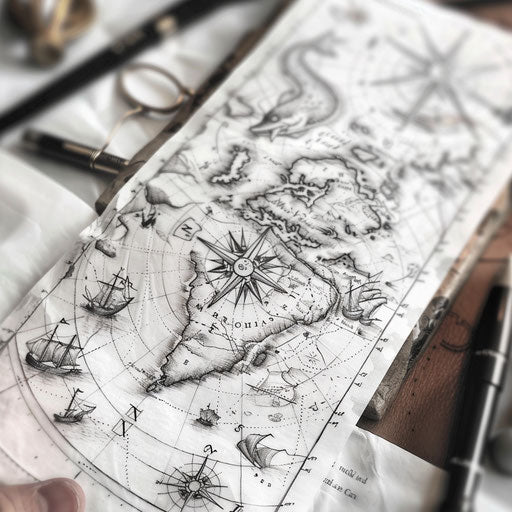 Illustrative maritime map with mythical sea creatures