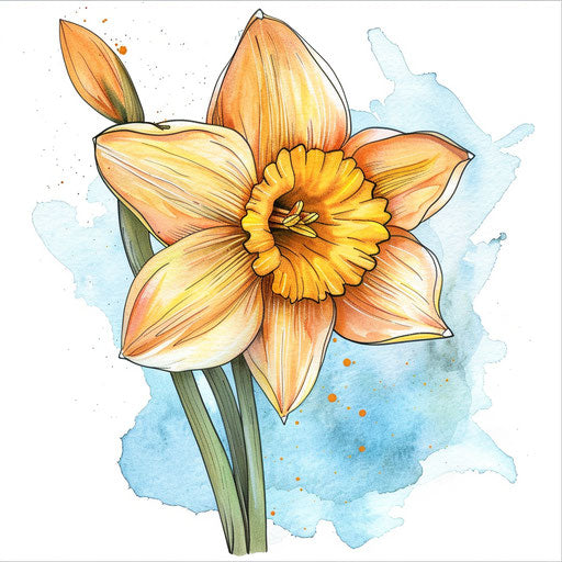 Watercolor daffodil tattoo sketch for March