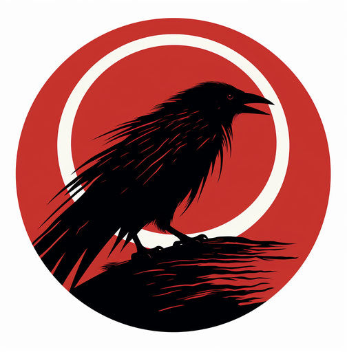 Crow logo for witchcraft or faerie wolf symbol on the red moon