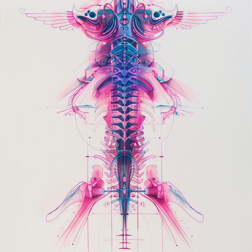 Retro futuristic spine tattoo design in neon colors