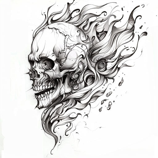 Detailed flame and skull tattoo design