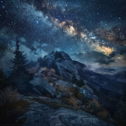 Grandfather Mountain under a starry night sky, Max Rive style