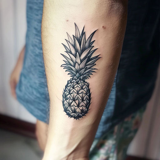 Conceptual pineapple tattoo, optical illusions, 3D effect