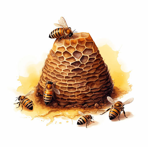 Beehive clipart in the style of Chiaroscuro Art, on white background