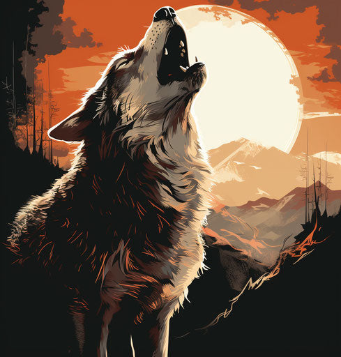 Howling wolf vector, Hugues Merle style, elaborate, Werkstätte
