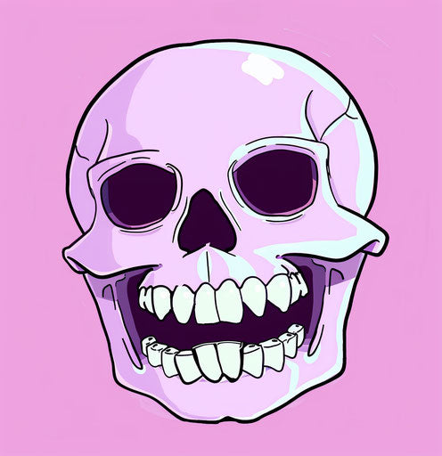 Zombie skull with teeth, light white and light purple style