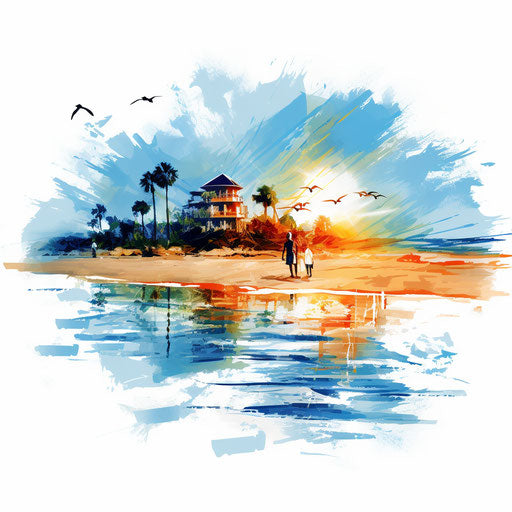 Beach clipart in the style of Impressionistic Art