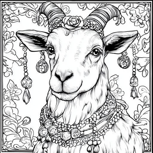 Goat with stylish accessories in the style of Megan Hess