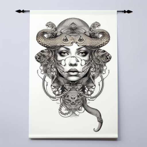 Woman with Snake Head Portrait