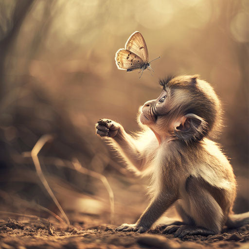 Playful monkey with a butterfly, Gregory Colbert style
